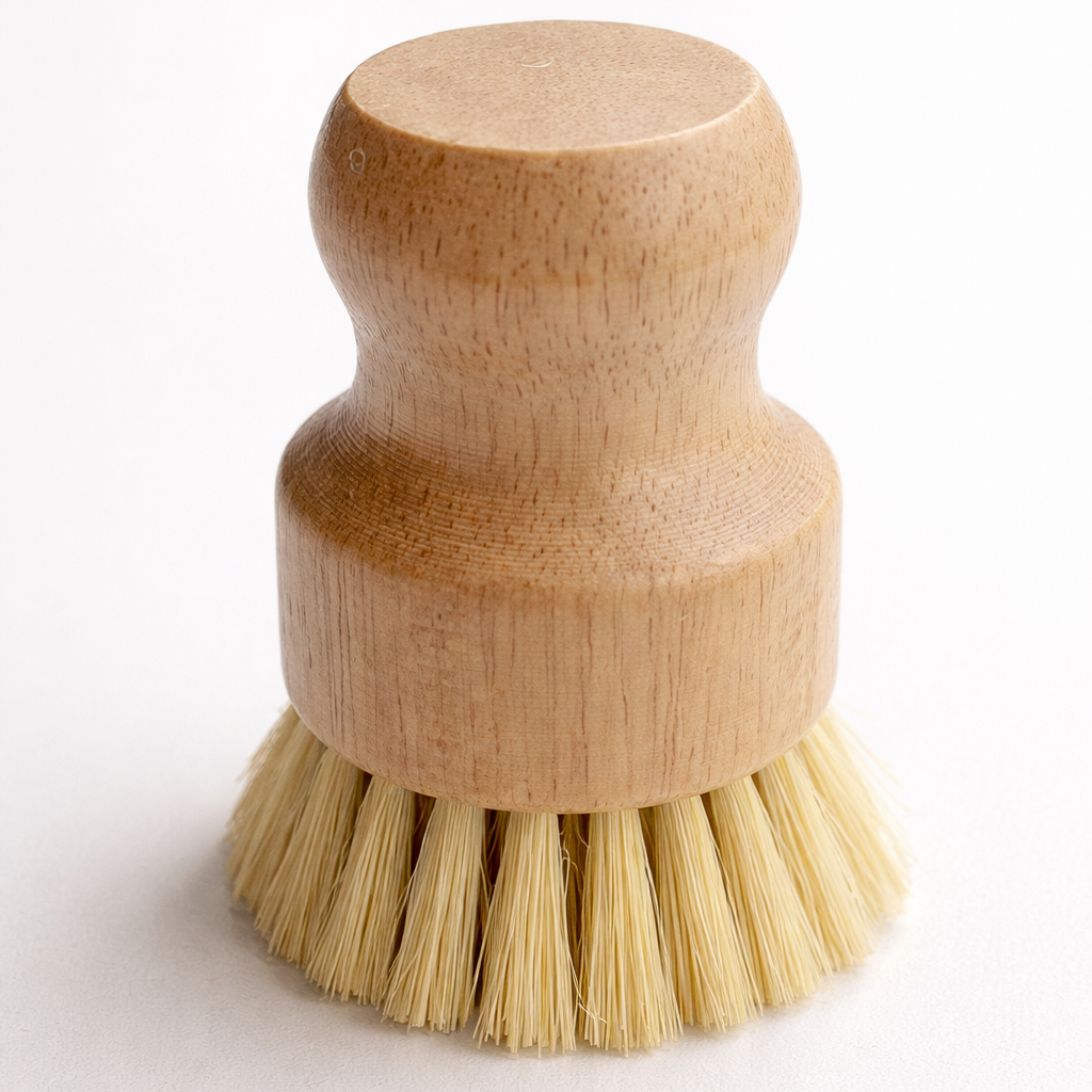 Brosse à vaisselle à l'endroit avec manche en bois et poils de sisal
